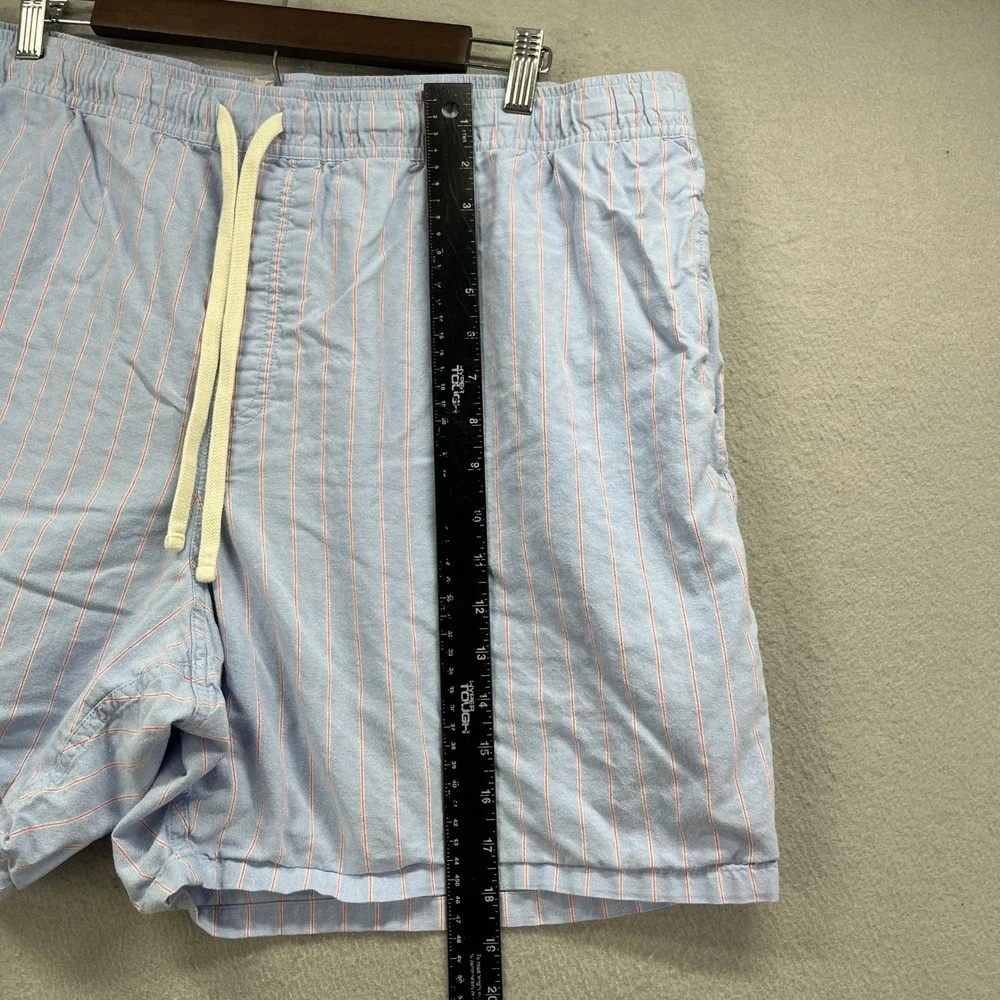 J Crew Pull On Shorts Mens XXL Light Blue Red Striped Organic Cotton Oarsman